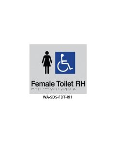 Braille Sign Female Disabled Toilet RHS (Silver)