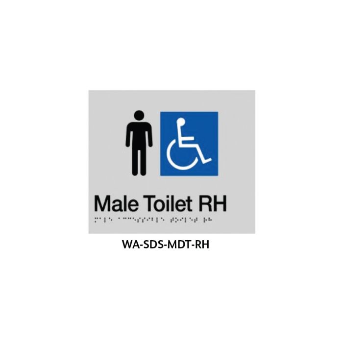 Braille Sign Male Disabled Toilet RHS (Silver)