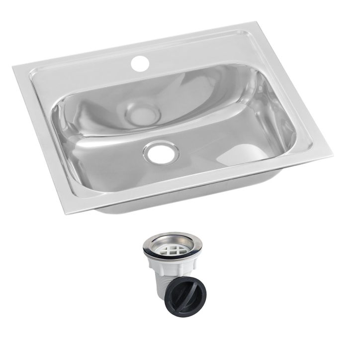 Inset Stainless Steel Hand Basin - 1 Tap Hole and Plug and Waste.